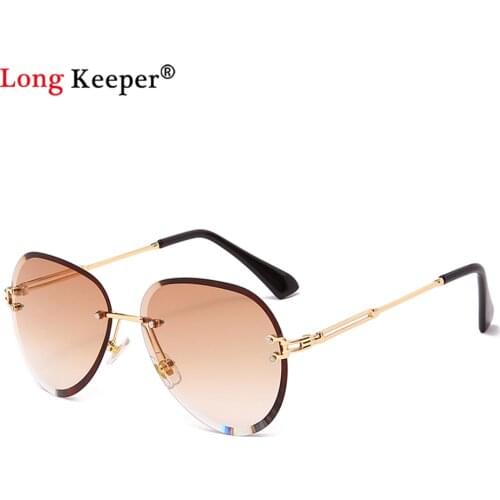 BRAND DESIGN Mens Pilot Sunglasses Women Alloy Rimless Sun Glasses Brown Gradient Lens UV400 Protection Driving Gafas de sol