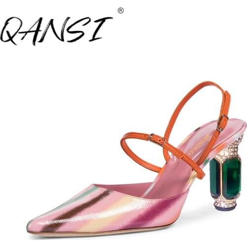 Summer Point Toe Sling Black Women Pumps Fashion Pink Print High Heel Womens Pumps Serpentine Rhinestone Stiletto High Heels