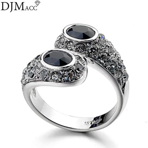 High Quality Fashion Jewelry 18KRGP Stamp Letter Color Black Love Full Crystal Double Stone Rings For Women (DJ0010)