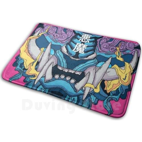 Japanese Oni Demon Carpet Mat Rug Cushion Japan Japanese Demon Manga Anime Demon Nezuko Weeb Devil Horror Katana Black