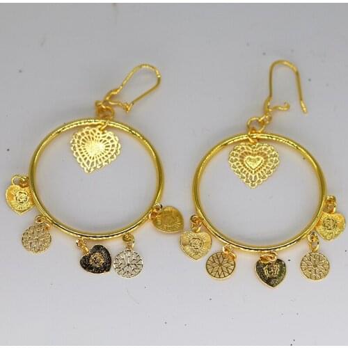 Big Heart Copper Earrings Ethiopian Arab Gold Color Love Dubai Earrings for Women Trendy Girls Wedding Bride Jewelry Gift