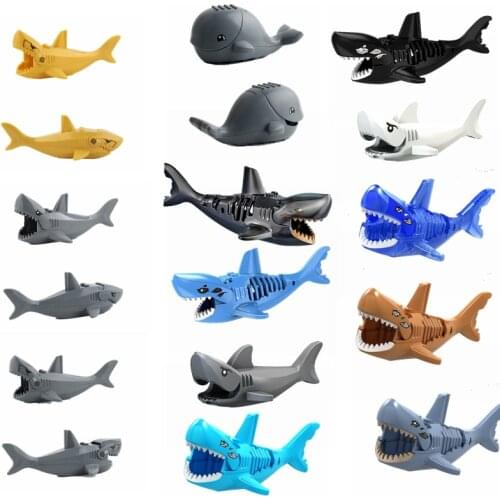 Animal Transparent Blue Shark Whale Sharks Model Blocks Toy For Children Animals Kids Education Toys Gifts Compatible Building