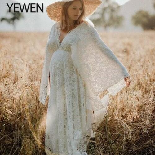2021 Boho Style Lace Maternity Dress For Photography Maternity Photography Outfit Maxi Gown Pregnancy Women Lace Long Dress
