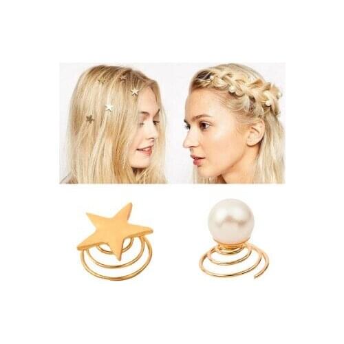 360pcs/lot DIY Pentagram Pearl Golden Spring Clip Bride Screw Clips Simple Personality Accessories Hair Care & Styling HA552