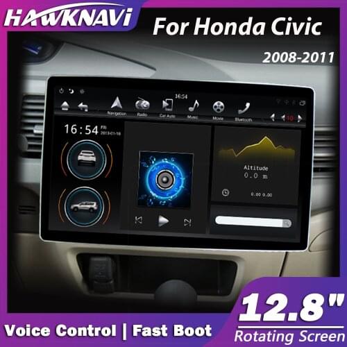 Hawknavi 12.8" Android 9 Car Multimedia Player For Honda Civic 2008-2011 GPS DVD Radio Navigation With PX6 DSP Headunit Carplay