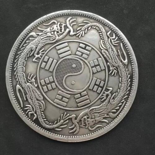 Tai Chi Big Commemorative China old Silver Dollar Dragon Coins Silver Plated Coin 8.8cm