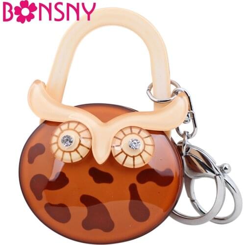 Bonsny Handbag Model Owl Shape Key Chain Key Ring For Women Bag Charm New Fashion Acrylic Jewelry Keychain Accessories