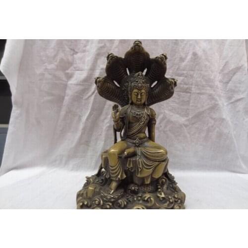 Fast shipping USPS to USA S1219 12" Tibet Buddhist Bronze 5 Snake Head Naga Kanya Shakyamuni Buddha Set Statue
