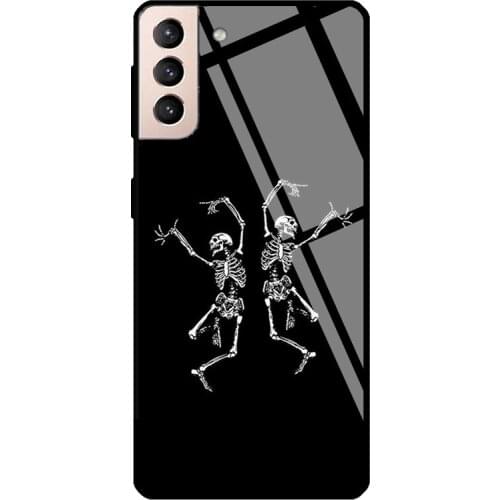 Spooky Dancing Skeletons Macabre Tempered Glass Case For Samsung Galaxy S21 Ultra S20 FE S8 S9 S10 Note 10 Plus Note 20