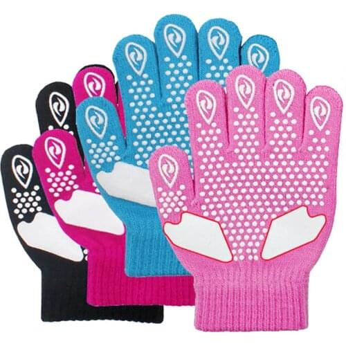 Children Skating Gloves Full Finger Rhinestone Anti-slip Thermal Handwear Outdoor Sportswear Accessories
