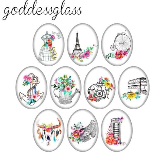 Eiffel Tower windmill Road sign 10pcs mixed 13x18mm/18x25mm/30x40mm Oval photo glass cabochon demo flat back Making findings