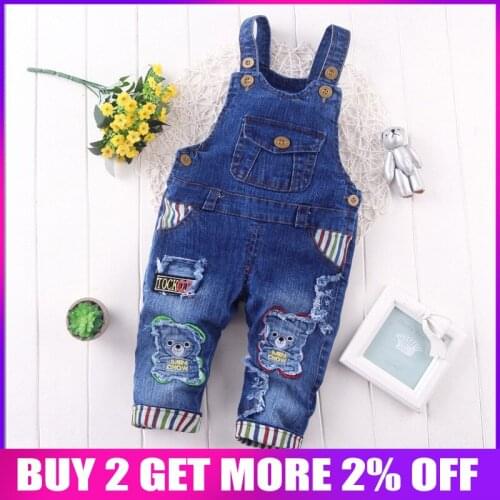 Toddler baby boys overalls spring cartoon bear clothes denim jeans trousers clothing for infant girls kids boys casual pants