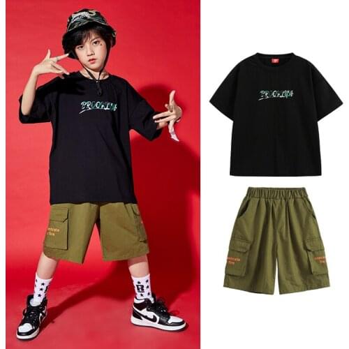 Jazz Performance Costumes For Boys Ballroom Dance Hip Hop Dance Clothes Loose Black Tops Shorts Suit Street Dance Wear DN9200