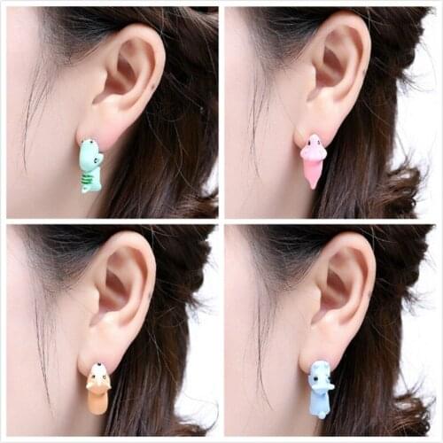 Creativity Cute Animal Earring Cartoon Soft Clay Corgi Hippo Shark Tyrannosaurus Dinosaur Bite Stud Earrings Party Fun Gifts