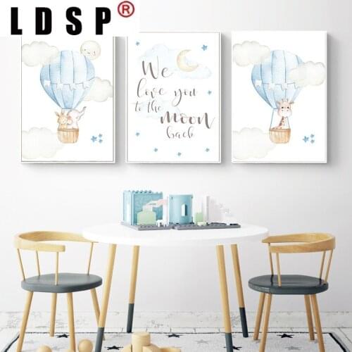 LDSP Living Home Decoration Nordic Blue Balloon Animal Giraffe Canvas Painting Wall Art Print Poster Picture Modern Kid Child