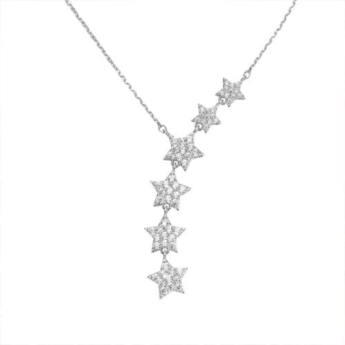 Trendy 925 Sterling Silver Shiny Cubic Zirconia Star Tassel Pendant Necklace For Women Choker Necklaces Wedding Jewelry