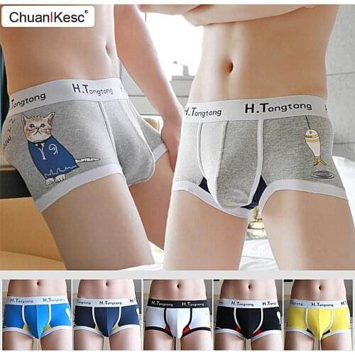 Mens Boxer Pants Personalized Printed Cotton Sports Underpants Japanese And Korean Version Cute Cat Fashion Youth Pants