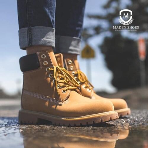 Maden Vintage Military Boots For Men Retro PU Leather Yellow Shoes Outdoor Casual Couple Ankle Male Desert Boot Hiking Shoe