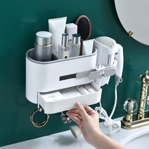 Wall Mount Hair Dryer Holder Rack Bathroom Storage Rack Makeup Organizer Plastic Hairdryer Holder Shelf Bathroom Accessories