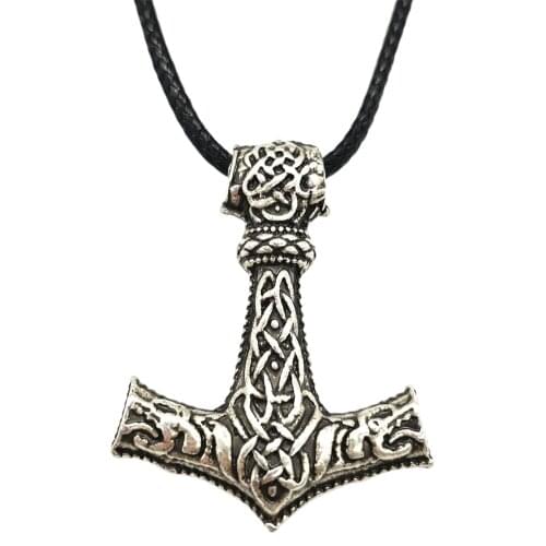 Nostalgia Thor Hammer Nodic Vikings Mjolnir Wolf Pattern Amulet Men Jewelry Viking Necklace