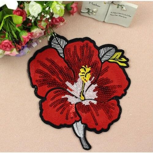 Newest Floral Embroidered sew on patches for clothes Sequins peony Flowers clothing DIY Motif Applique