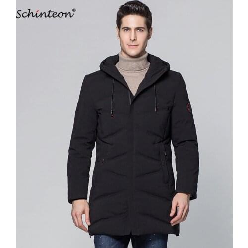 2019 Schinteon New Men Winter Down Jacket with Hood Warm Outwear 90% white duck Down Top Quality Clothing Pockets Solid Color