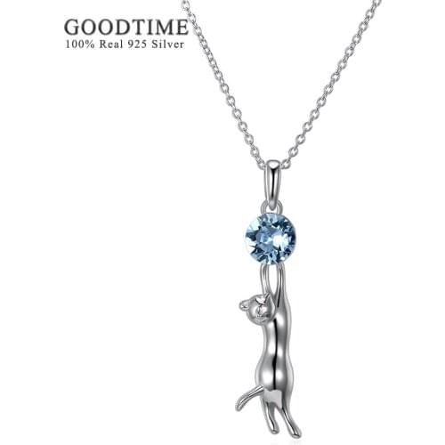 Necklaces Silver 925 Jewelry Lovely Blue Crystal Cat Pendant Necklaces 925 Sterling Silver Jewelry Fashion Necklaces For Women