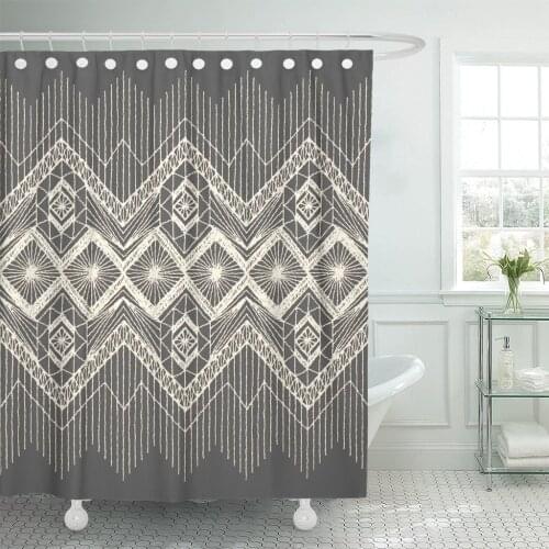 Brocade Floral with Fringe Border Knitted Woven Macrame in Boho Style Silk Linen Shower Curtains Waterproof Polyester Fabric