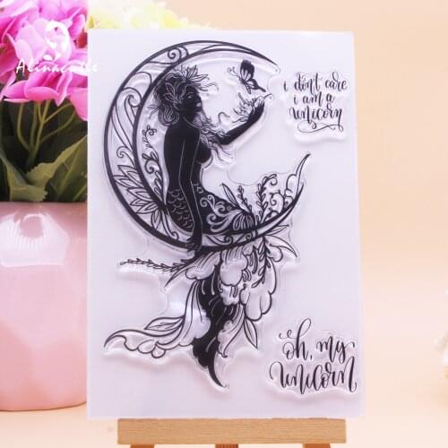 CLEAR STAMPS Mermaid Moon Butterfly Background Scrapbooking Handmade Card Album Paper Craft Rubber Transparent Silicon Stamp
