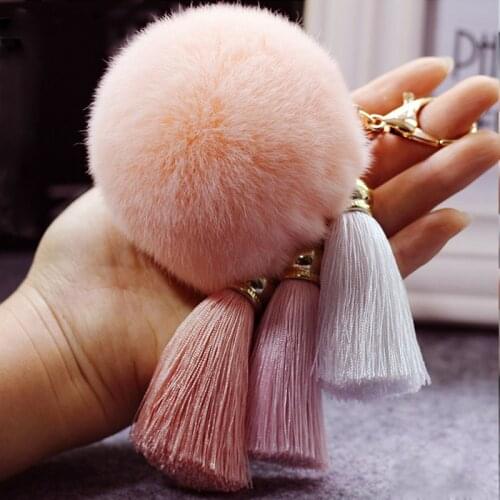 Fluffy Pompom Keychains Women Faux Rabbit Fur Ball Pendant Car Key Rings Holder Charm Tassel Cute Key Chain Handbag Jewelry Gift