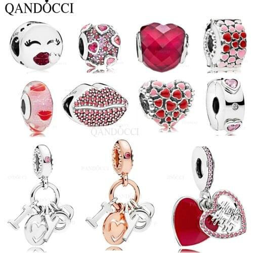 QANDOCCI 2018 Valentines Day Fit Original Pandora Charms Bracelet 925 Sterling Silver LOVE Heart Cup Beads For Women Berloque