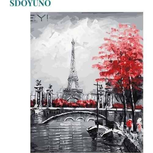 SDOYUNO Oil Coloring By Numbers Paris Tower Landscape Canvas acrylic Painting Wall Decor Painting By Numbers DIY Framed