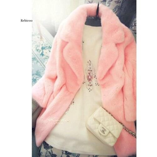 Winter Women High Quality Faux Rabbit Fur Coat Luxury Long Fur Coat Lapel OverCoat Thick Warm Plus Size Female Plush Coats