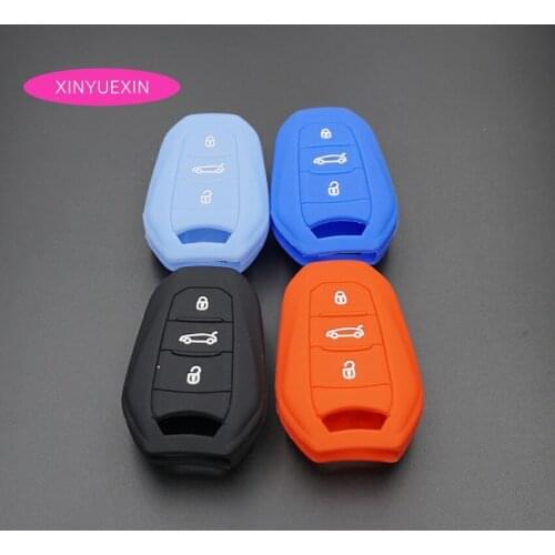 Xinyuexin Silicone Car Key Cover FOB Case For Peugeot 508 301 2008 3008 4008 407 408 3Buttons Smart Remote Car Key Car-Styling