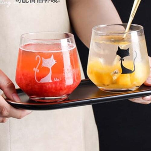 Cat glass ins wind drinking cup simple and cute home milk cup breakfast cup juice cup