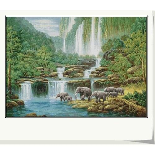 Top Quality 14CT Counted Unprinted Cross Stitch Kits Needlework Embroidery Animal Elephant Paradise Alpine Decor Arts Handmade