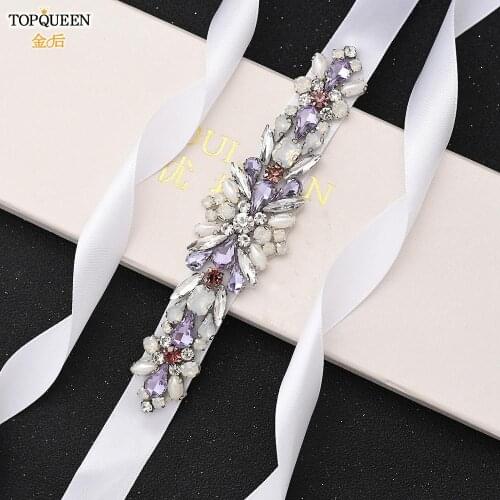 TOPQUEEN S451 Colorful Rhinestone Belt Bridal Sash Belts Gorgeous Bridesmaid Decorative Belts Diamond Applique Belt Wedding Belt