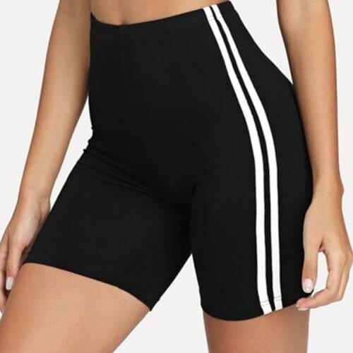 Contrast Striped Side Cycling Shorts Active Wear Women Skinny Biker Shorts 2019 Summer Fitness Casual Black Shorts pantalones