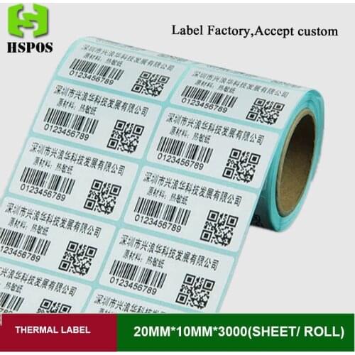 High quality thermal label sticker paper 20mmx10mm 3000pcs one roll double row can customized logo self adhesive printing papel