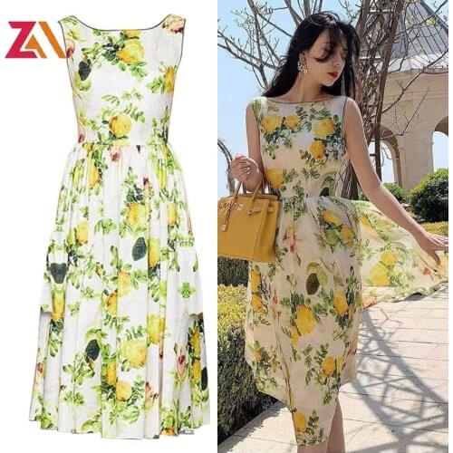 ZALady designer runway party evening midi dress summer floral elegant fashion beach chic Korean traf tank dresses women vestidos