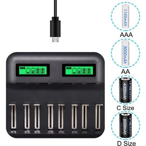 8-slot LCD battery charger for AA D C type 5 No. 7 rechargeable battery