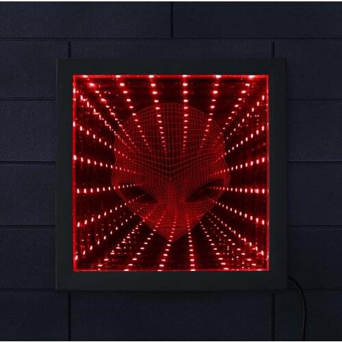 Alien Face Illusion Mirror Frame 3D Pop-eyed Alien LED Vortex Tunnel Infinity Mirror Stunning Optical Illusion Lighted Mirror