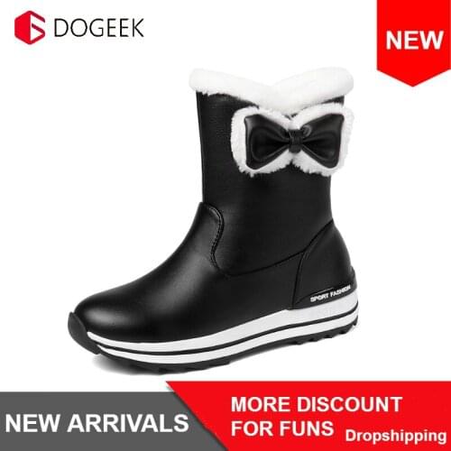 DOGEEK Girls Casual Warm Winter Boots Ladies Comfortable Middle Help Calf Boots rRound Head Bow Mujer Zapatos Boots Child Boots