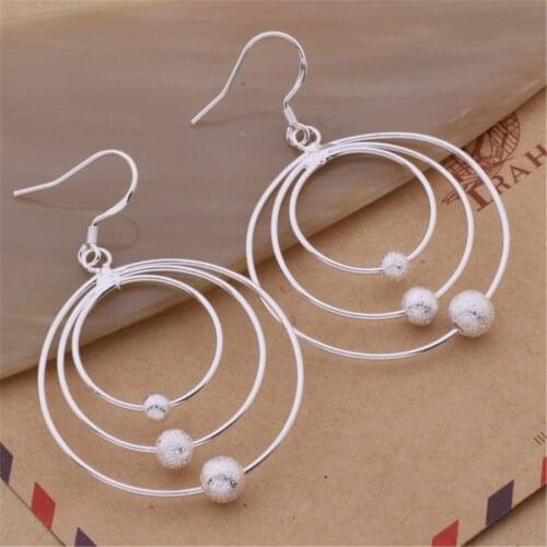 Hot charms 925 Sterling Silver Three circle beads Earrings for Women fashion noble Jewelry wedding party Christmas Gifts