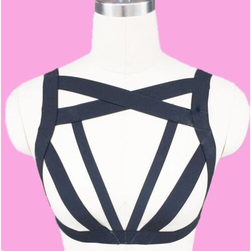 Harajuku Caged Body Harness Bra Sexy Bondage Lingerie Black Gothic Adult Club Erotic Rebel Pole Dance Harness Handmade Harness