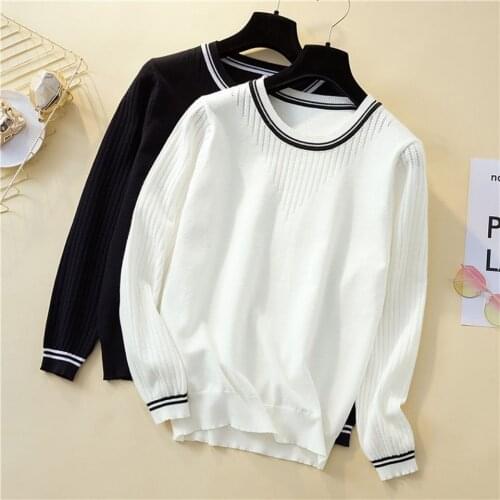 TuangBiang 2021 Eyelet Hollow Out Striped Pullover Black Autumn O-Neck Long Sleeve Knitted T-Shirt Thin Elastic Feminine Jumpers