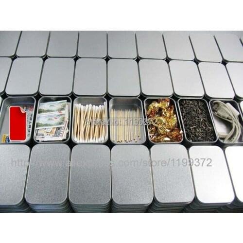 1000pcs Tin Container Storage Box Metal rectangle for beads business card candy herbs Case 9.4cm x 5.9cm x 2.1cm Sliver