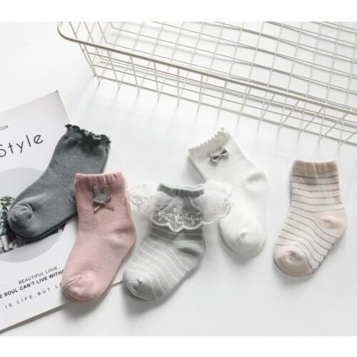 5 Pair Baby Socks Spring And Autumn New Children Socks Bow Lace Accessory Girls Medium No Show Kid Socks Baby Stocks Floor Socks
