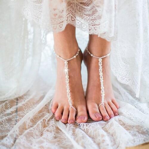 Summer Beach Fashion Barefoot Toe Ring Ankle Anklets Chic Imitation Pearl Beaded Foot Jewelry For Women Bohemia Crystal Anklets