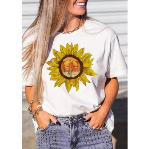 Colored Sunflower Desert Cactus Sun T-Shirt funny 100% Cotton graphic tumblr Fashion women unisex quote casual tshirt top tee